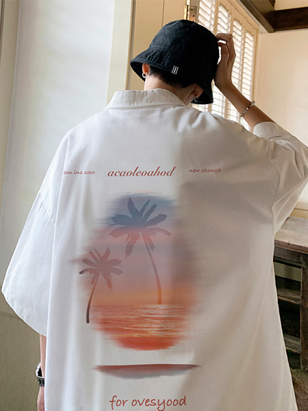 [당일배송]하와이 백프린팅 오버핏 반팔 셔츠 - 99스트릿